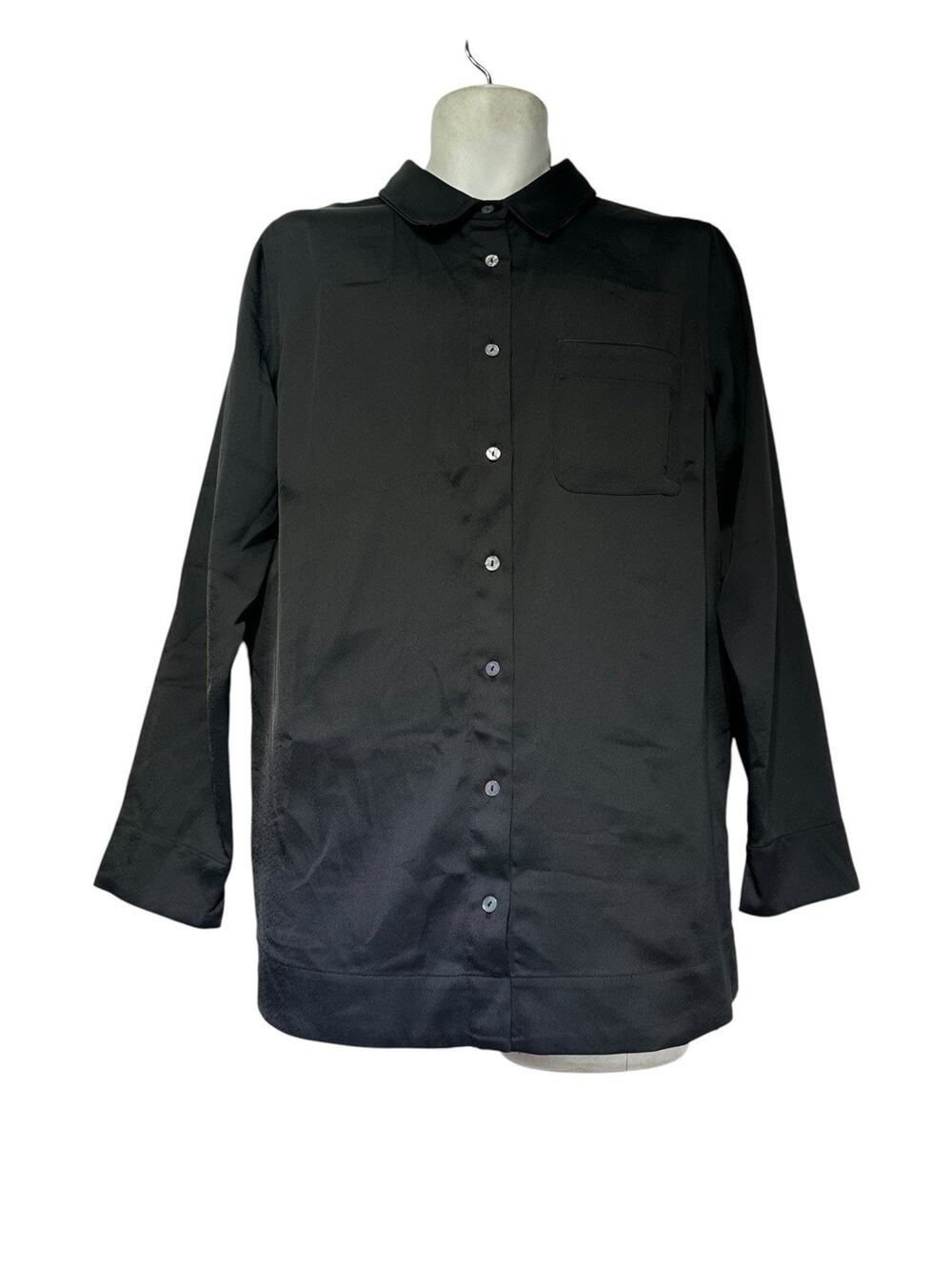 Soft Surroundings Women’s Size XL Black Satin Button Down Blouse Shirt